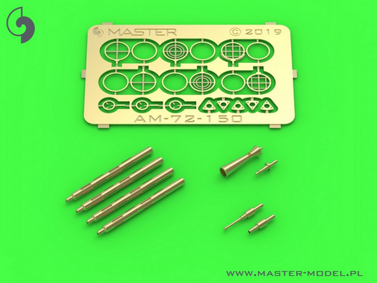 PZL P11a/b/c - details set - wz. 33 machine gun barrels, gunsight and Venturi Tube - MASTER MODEL 72-150