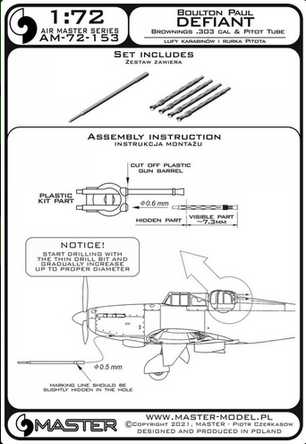 Boulton Paul Defiant - Pitot tube & Browning .303 cal barrels - MASTER MODEL 72-153