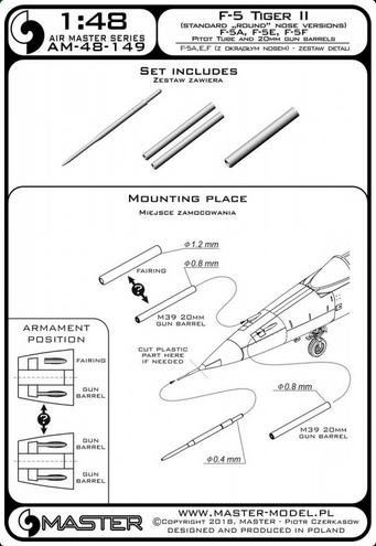 F-5 Tiger II "Freedom Fighter" (standard nose vers.) - F-5A, E, F - Pitot Tube and 20mm gun barrels - MASTER MODEL 48-149
