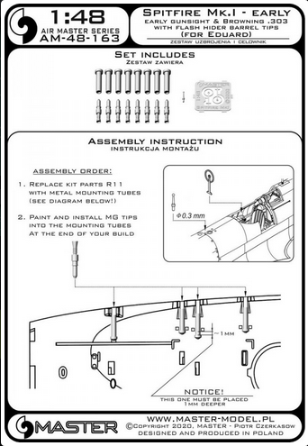 Spitfire Mk.I early - Browning .303 w/ flash hider barrel tips and early gunsight (for Eduard) - MASTER MODEL 48-163