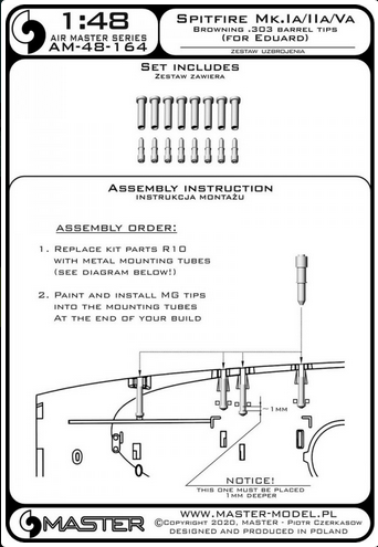 Spitfire Mk.Ia/IIa/Va - Browning .303 barrel tips (for Eduard) - MASTER MODEL 48-164