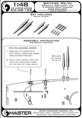 Spitfire Mk.Vc - Hispano 20mm cannons in fairings & Browning .303 barrel tips (for Eduard) - MASTER MODEL 48-166
