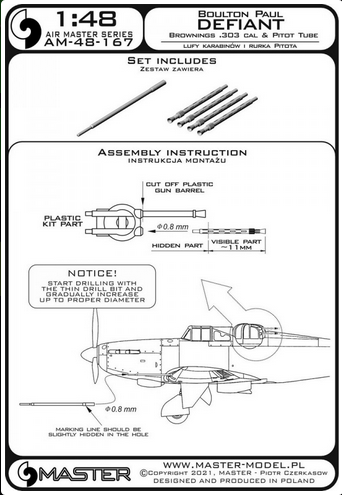 Boulton Paul Defiant - Pitot tube & Browning .303 cal barrels - MASTER MODEL 48-167