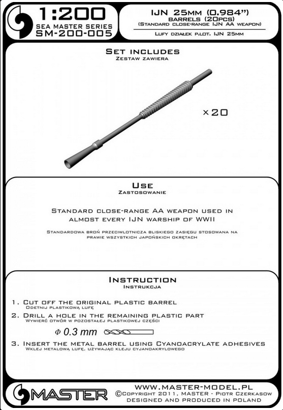IJN 25mm (0.984in) barrels (20pcs) - MASTER MODEL SM-200-005