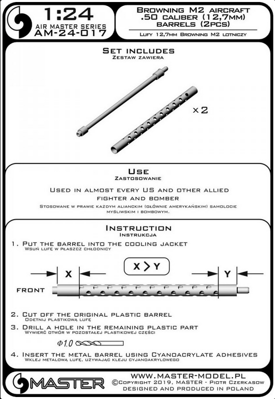 Browning M2 aircraft .50 caliber (12.7mm) barrels (2pcs) - MASTER MODEL AM-24-017