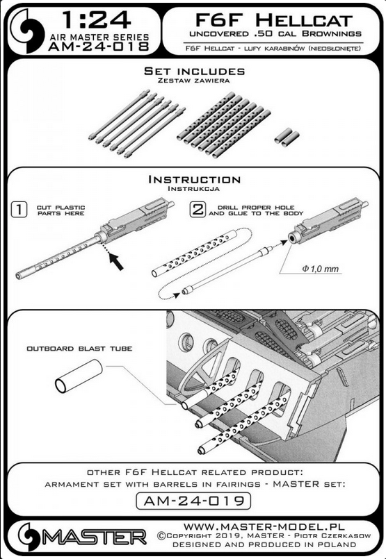 F6F Hellcat - early armament (.50 cal Browning barrels with drilled cooling jackets) - MASTER MODEL AM-24-018