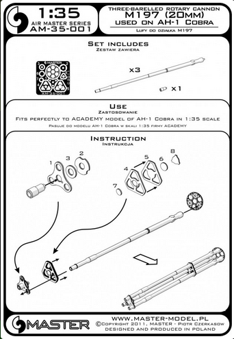 M197 - Three-barrelled rotary 20mm cannon - turned barrels with etched barrel clamps - MASTER MODEL AM-35-001