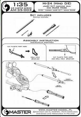 Mi-24 (Hind D/E) - JakB-12.7 machine gun barrel & DUAS probe (metal and resin parts) - MASTER MODEL AM-35-003