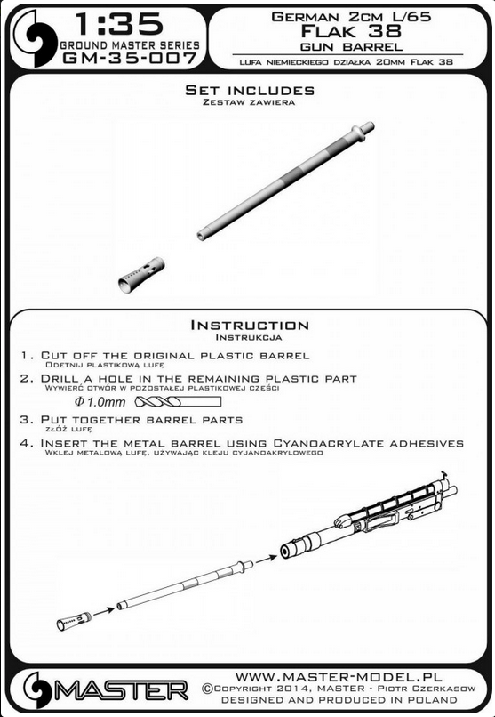 German 2cm L/65 Flak 38 gun barrel (1pc) - MASTER MODEL GM-35-007
