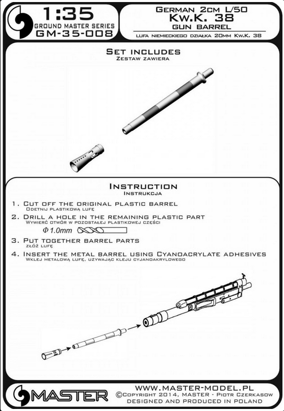 German 2cm L/50 Kw.K. 38 (1pc) - MASTER MODEL GM-35-008