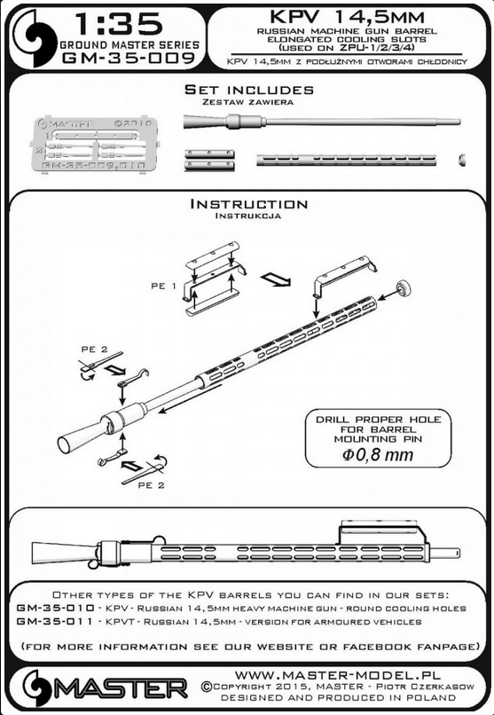 KPV - Russian 14,5mm heavy machine gun - elongated cooling slots - used on ZPU-1/2/4 anti-aircraft systems - MASTER MODEL GM-35-009