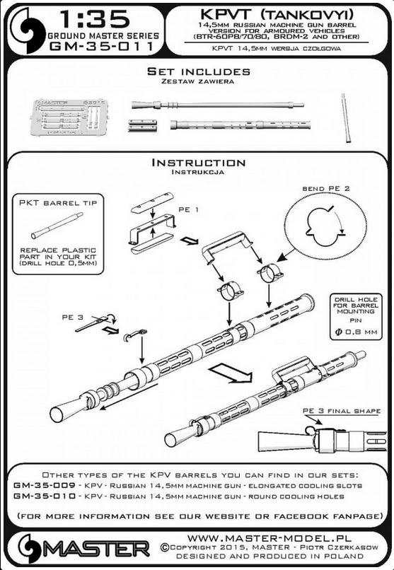 KPVT (tankoviy) - Russian 14,5mm heavy machine gun - version for armoured vehicles (BTR-60PB/70/80, BRDM-2 and other) - MASTER MODEL GM-35-011
