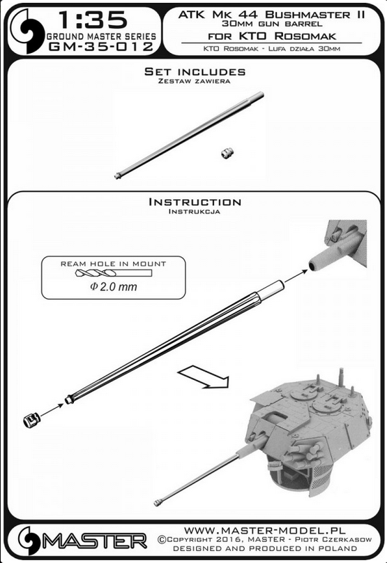 ATK Mk 44 (Bushmaster II) 30mm gun barrel - used on KTO Rosomak & other vehicles - MASTER MODEL GM-35-012
