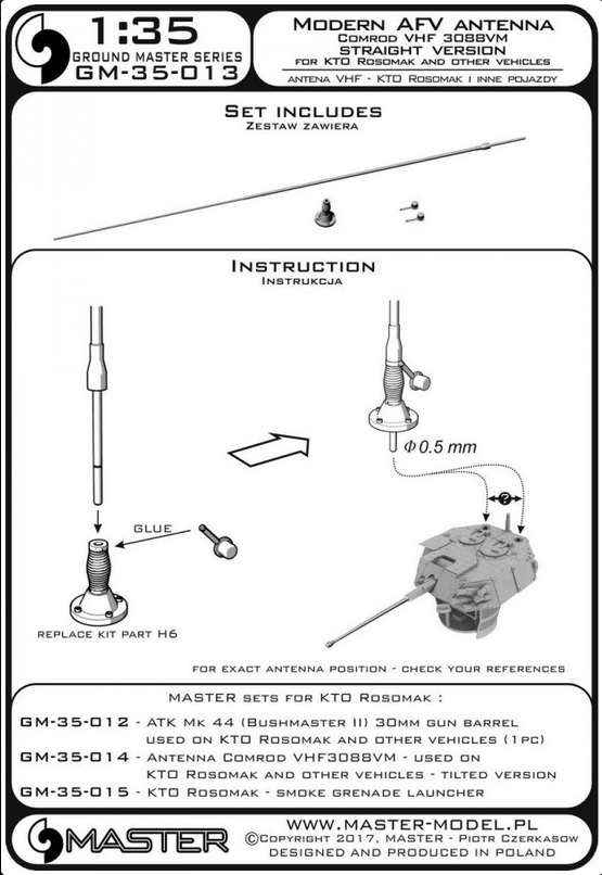Antenna Comrod VHF3088VM - used on KTO Rosomak & other vehicles - STRAIGHT version - MASTER MODEL GM-35-013