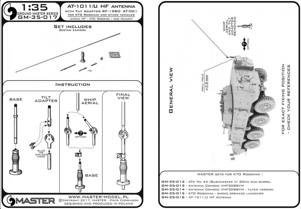 Antenna AT-1011/U HF with Tilt Adapter RF-1980-AT-001 - used on KTO Rosomak & other vehicles - MASTER MODEL GM-35-017