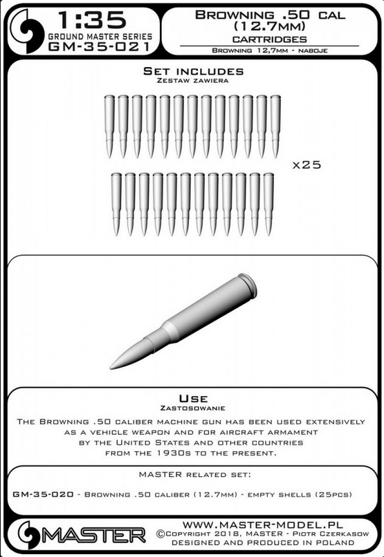 Browning .50 caliber (12.7mm) - cartridges (25pcs) - MASTER MODEL GM-35-021
