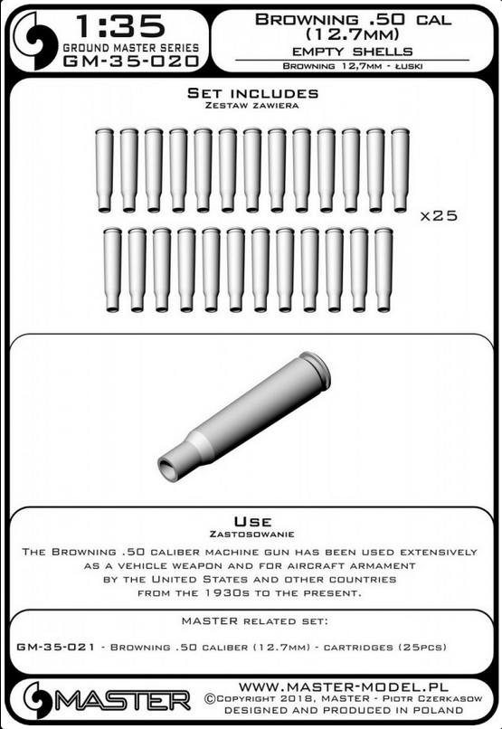 Browning .50 caliber (12.7mm) - empty shells (25pcs) - MASTER MODEL GM-35-020