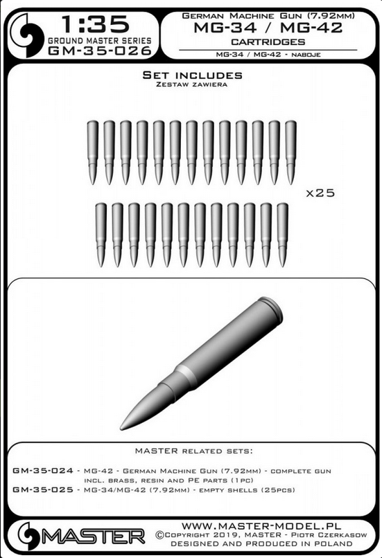 MG-34/MG-42 (7.92mm) - cartridges (25pcs) - MASTER MODEL GM-35-026