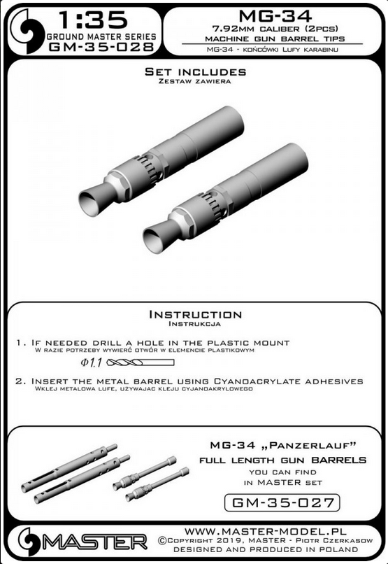 MG-34 - German machine gun barrel tips (turret mount) (2pcs) - MASTER MODEL GM-35-028