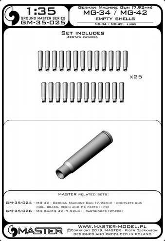 MG-34/MG-42 (7.92mm) - empty shells (25pcs) - MASTER MODEL GM-35-025