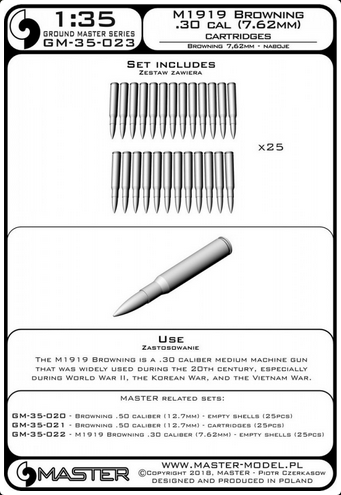M1919 Browning .30 caliber (7.62mm) - cartridges (25pcs) - MASTER MODEL GM-35-023