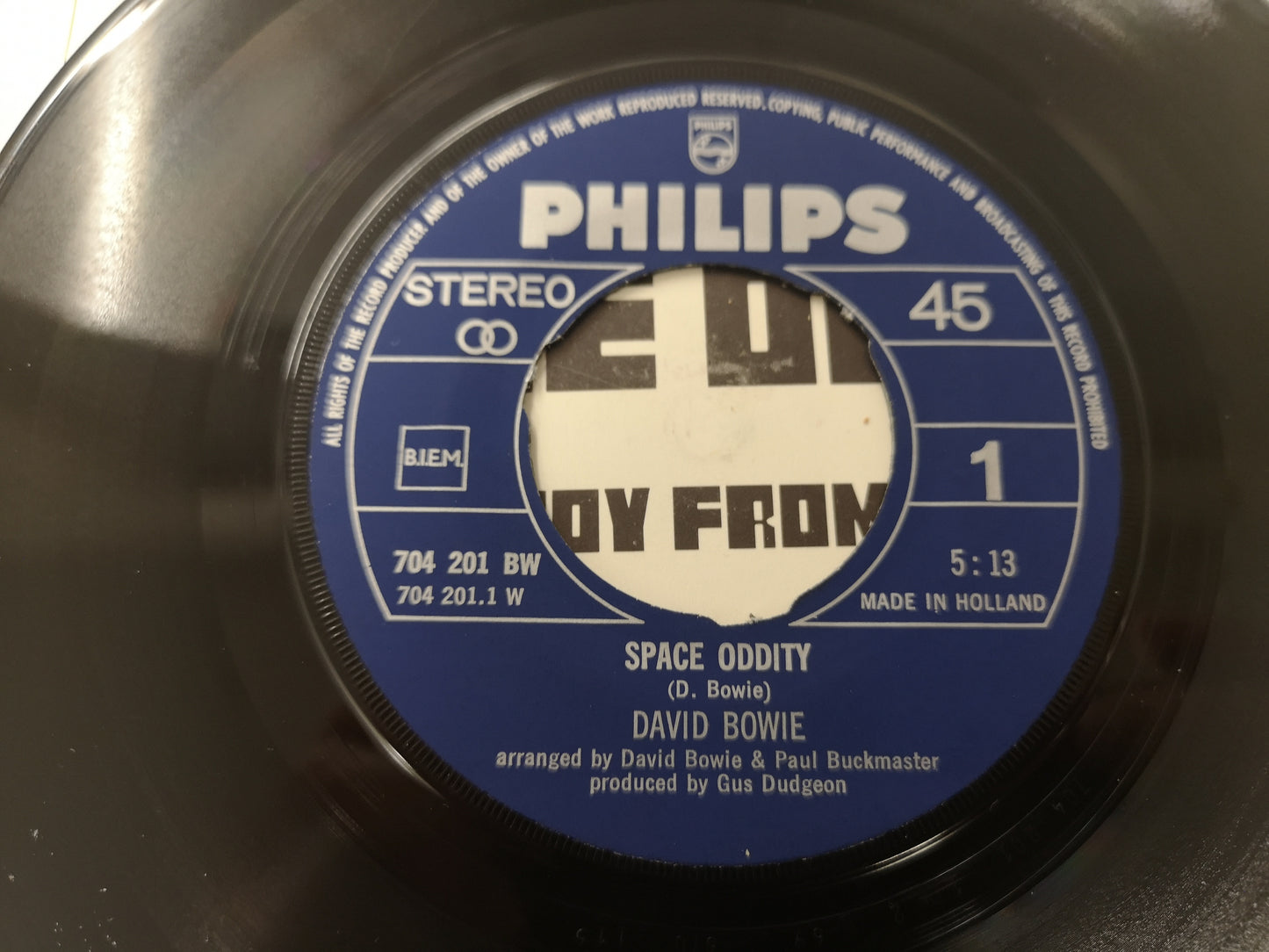 David Bowie "Space Oddity" Orig Holl 1969 VG++/VG+ (7" Single)