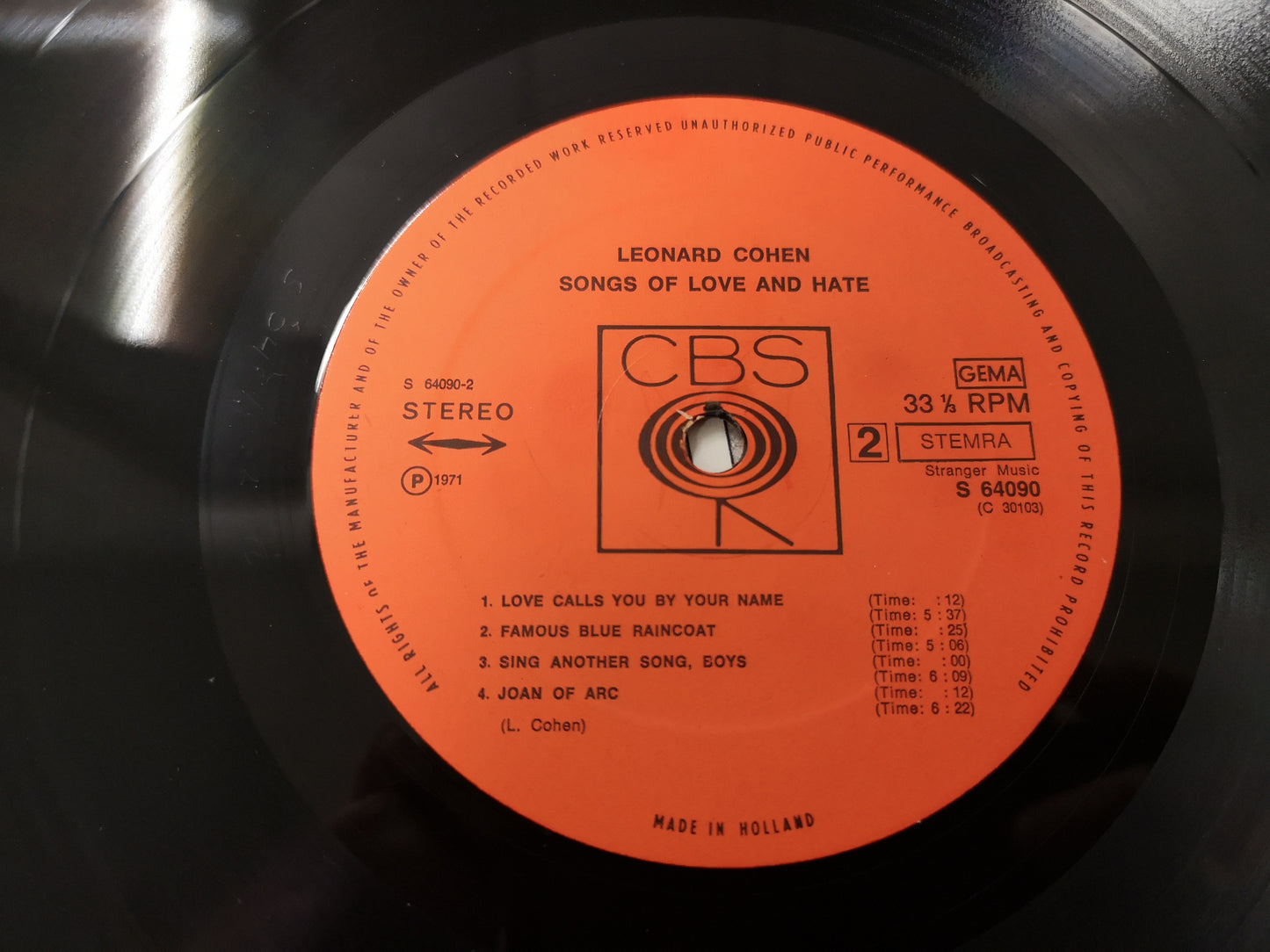 Leonard Cohen "Songs of Love and Hate" Orig Holland 1971 EX/EX