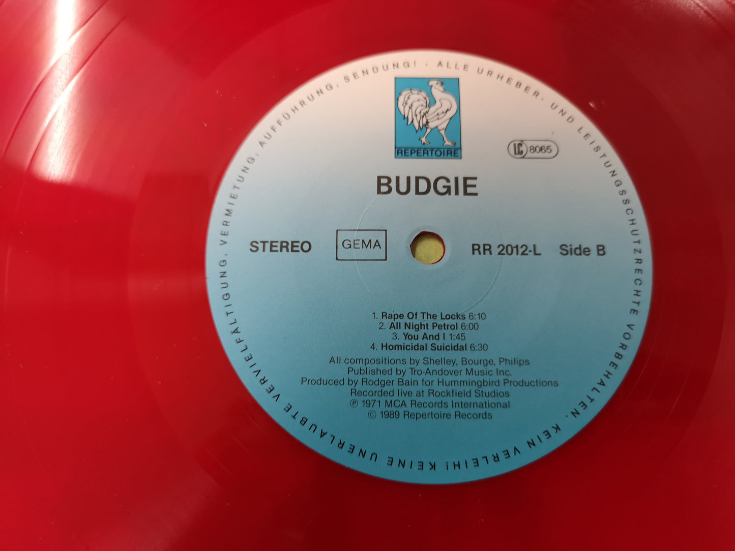 Budgie "S/T" Re Germany 1989 Repertoire Red Vinyl M-/M- (Ltd 1500 Copies)