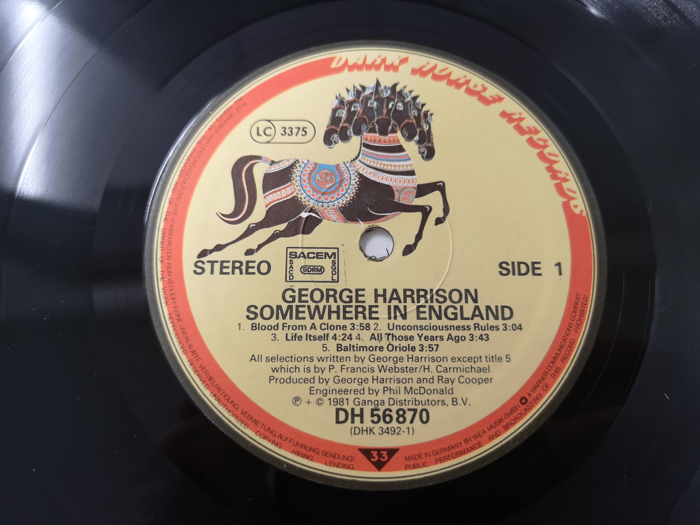 George Harrison "Somewhere in England" Orig Germany 1981 M-/M-