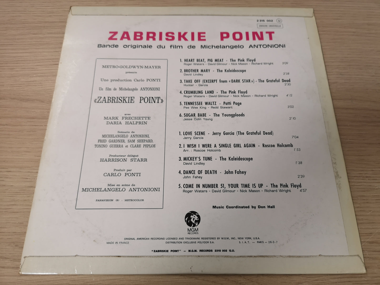 Soundtrack "Zabriskie Point" Orig France 1970 M-/VG+ (Pink Floyd, Dead)