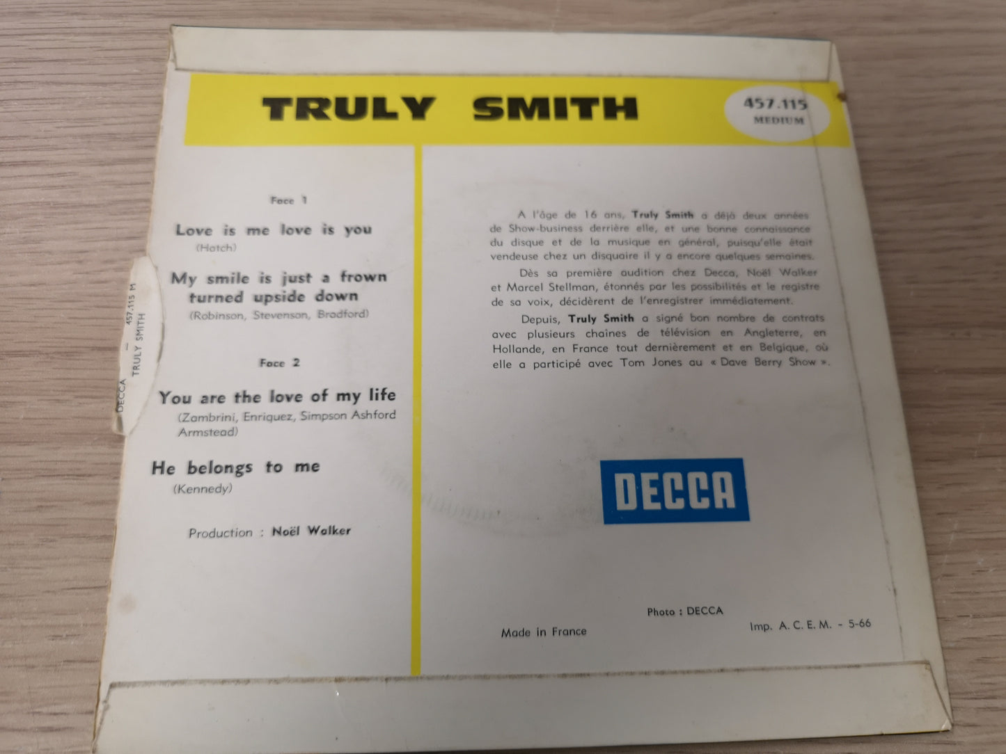 Truly Smith "My Smile is Just a Frown" Orig France 1966 EX/EX (7" EP)