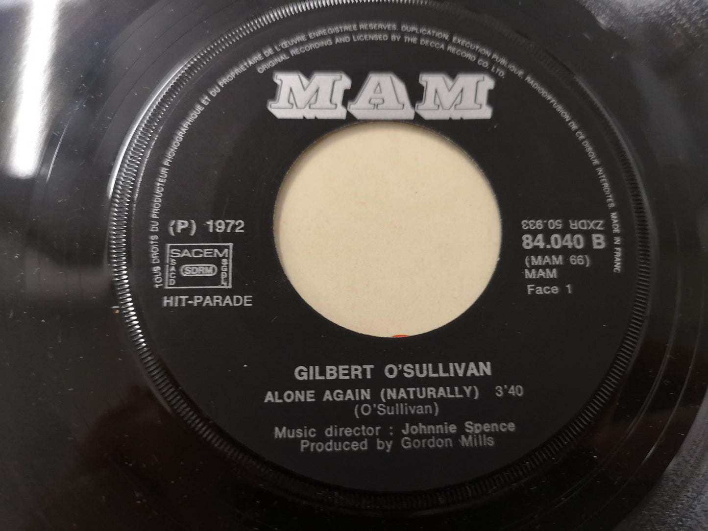 Gilbert O'Sullivan "Alone Again" Orig France 1972 VG++/EX (7" Single)