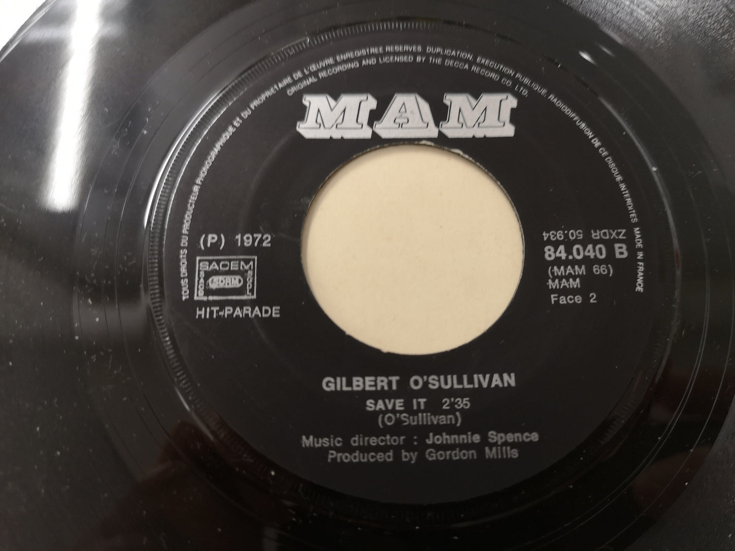 Gilbert O'Sullivan "Alone Again" Orig France 1972 VG++/EX (7" Single)