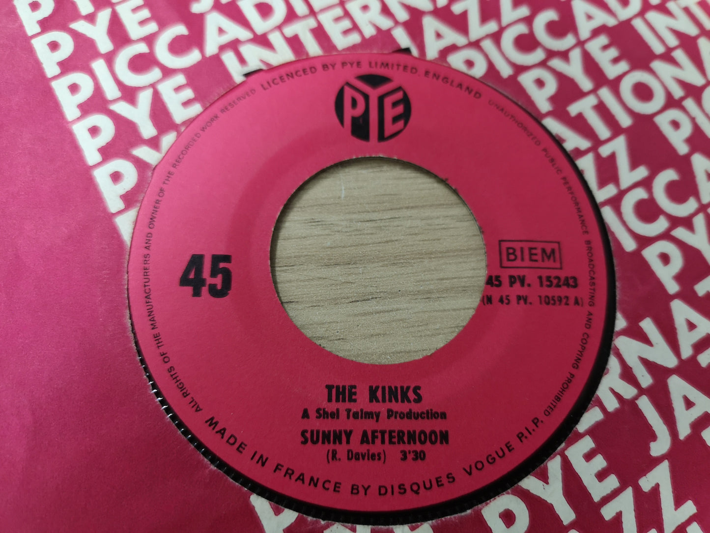 Kinks "Sunny Afternoon" Orig France 1966 VG+ (7" Juke Box Single)