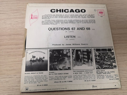Chicago "Questions 67 & 68" Orig France 1969 EX/EX (7" Single)
