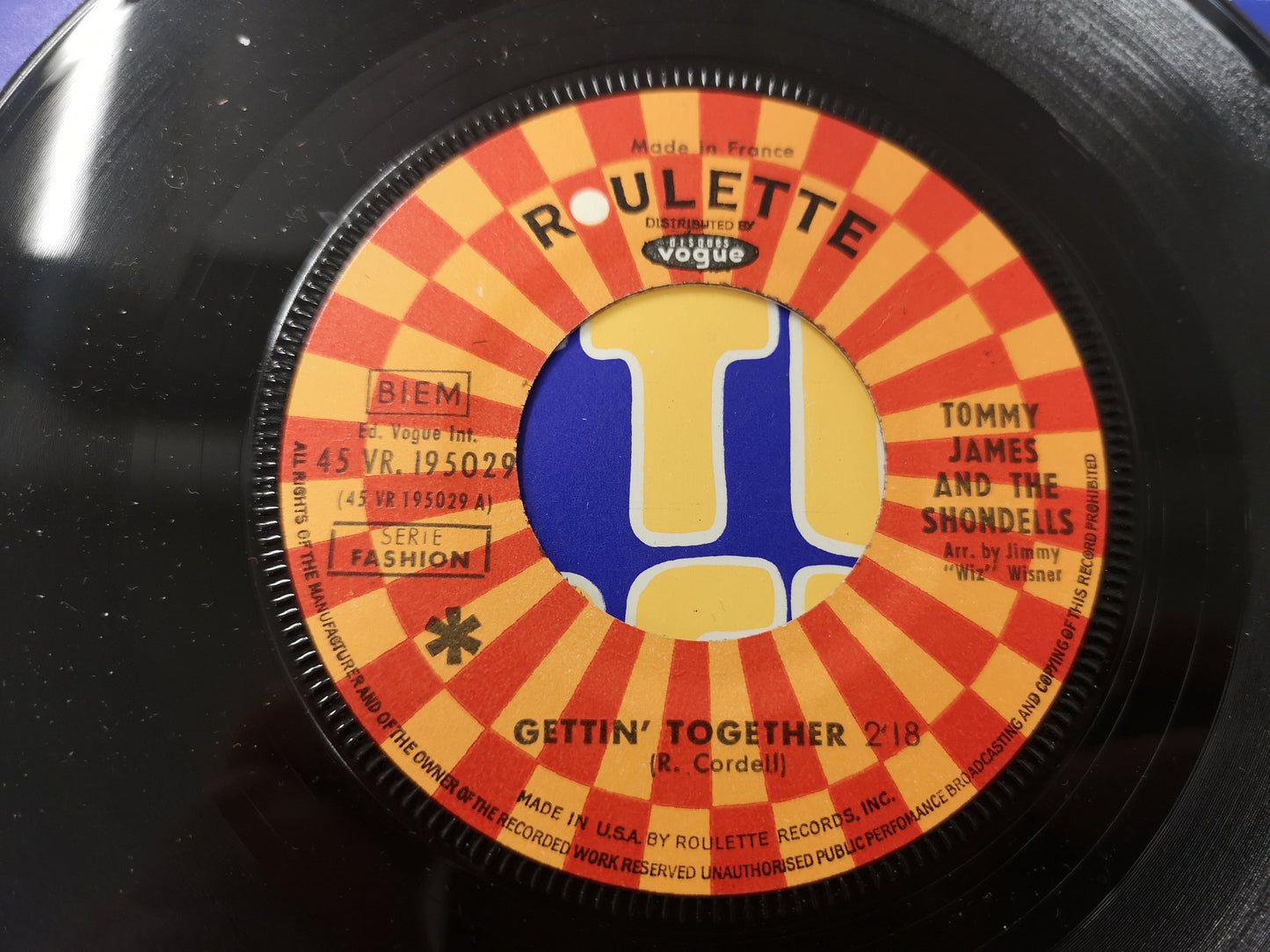 Tommy James and The Shondells "Gettin' Together" Orig France 1967 Vg+/Ex (7" Single)