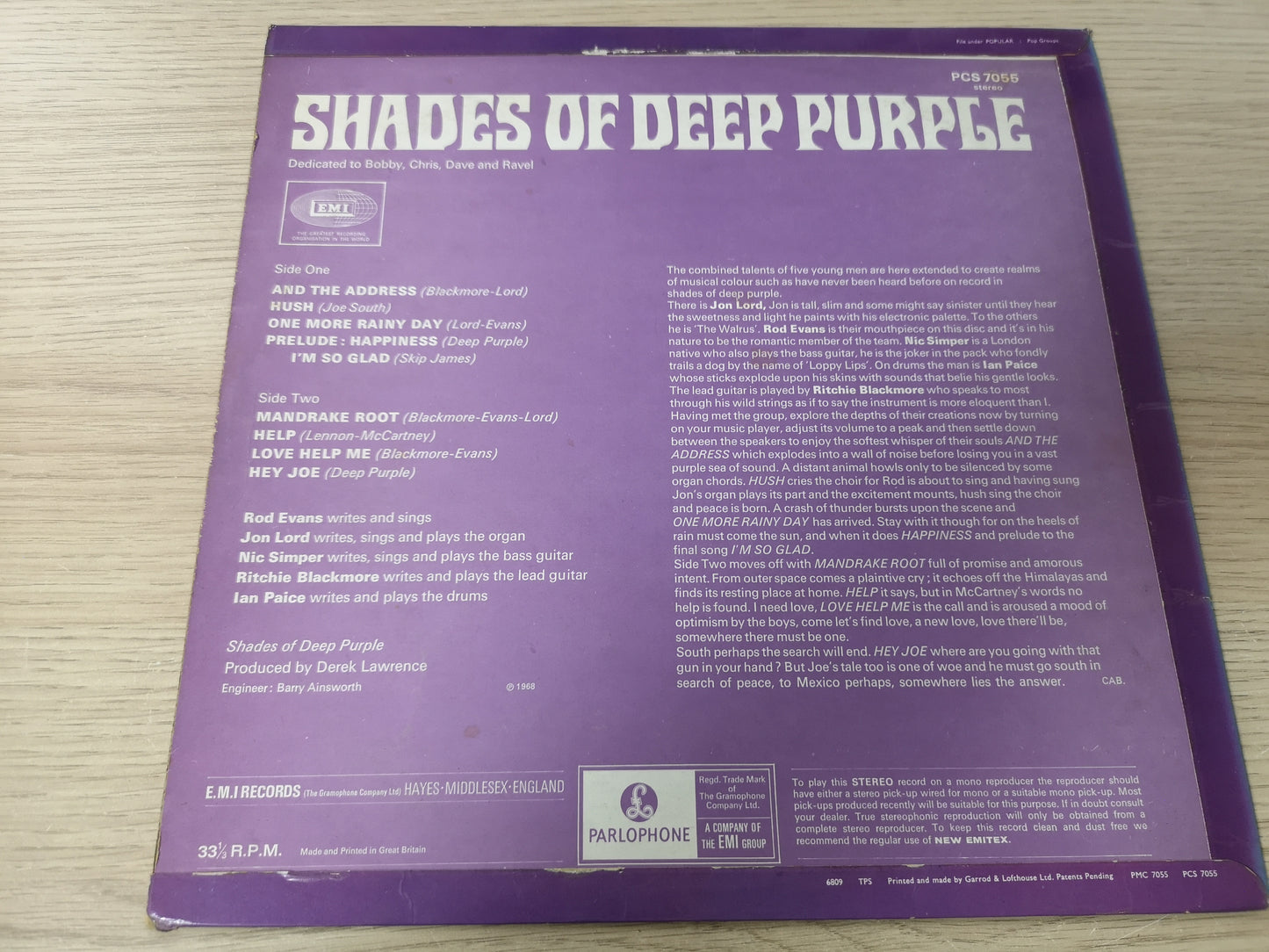 Deep Purple "Shades of Deep Purple" Orig UK Stereo 1968 VG++/VG++ (Y/B Label)