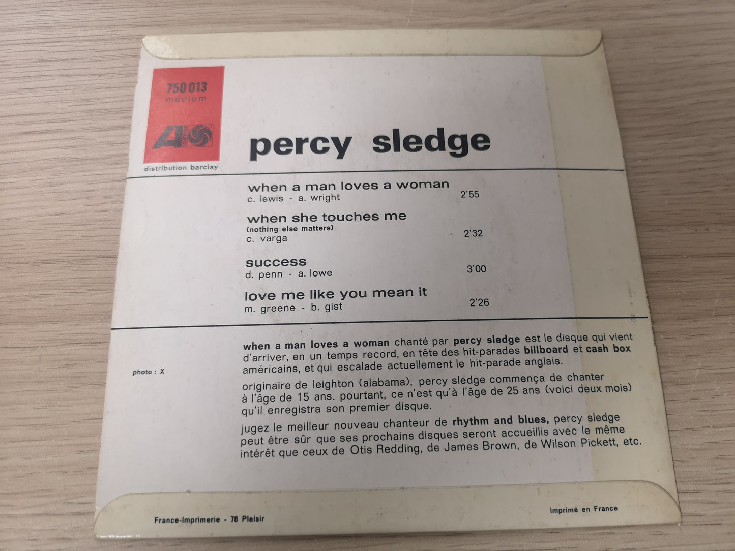 Percy Sledge "When a Man Loves a Woman" Orig France 1966 M-/VG (7" EP)