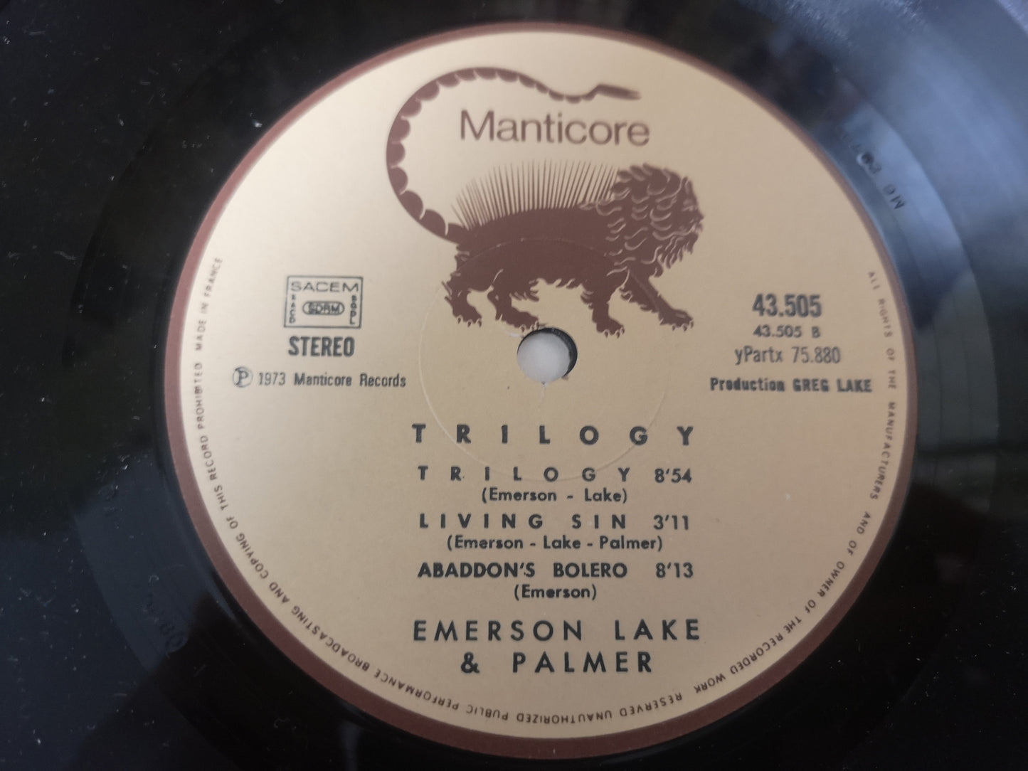 Emerson Lake & Palmer "Trilogy" RE France 1973 VG+/EX (2nd Press)