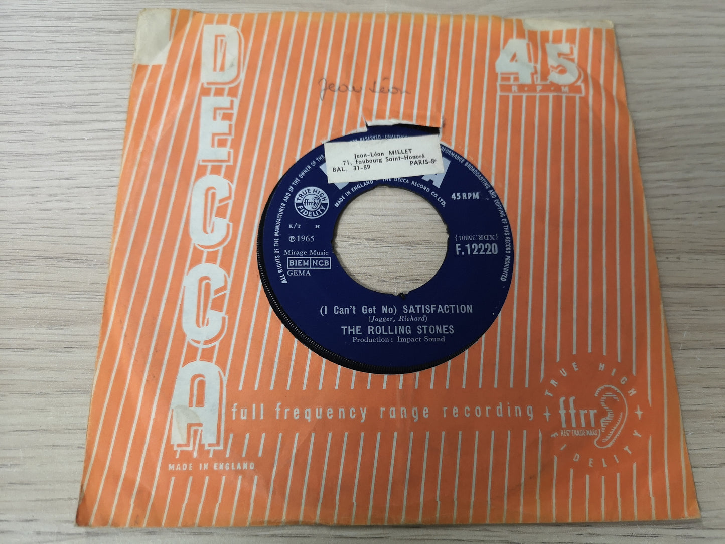 Rolling Stones "(I Can't Get No) Satisfaction" Orig UK 1965 VG+ (7" Single)