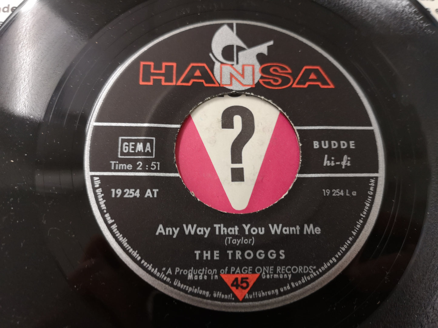 Troggs "Any Way That You Want Me" Orig Germany 1967 VG++/EX (7" Single)