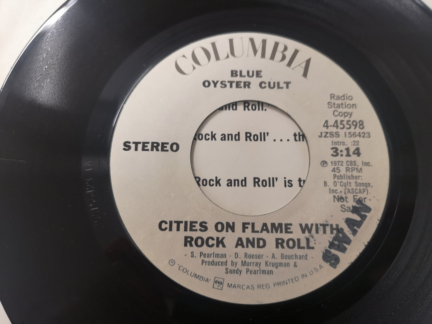Blue Öyster Cult "Cities on Flame" Orig US 1972 VG++/EX (Promo 7" Single)