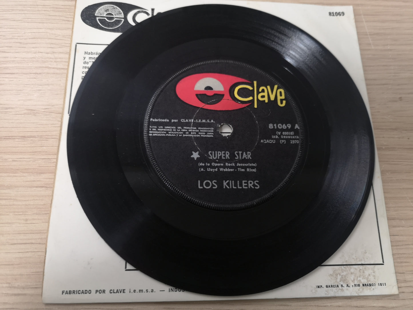 Killers "Super Star" Orig Uruguay 1970 VG++/VG++ (7" Single)