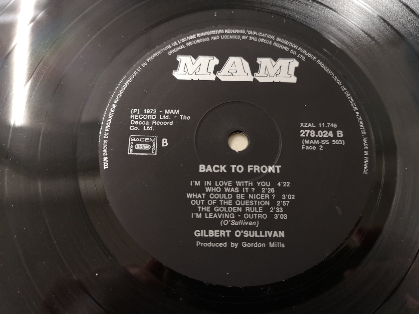 Gilbert O'Sullivan "Back to Front" Orig France 1972 VG++/VG++ (w/ Poster)