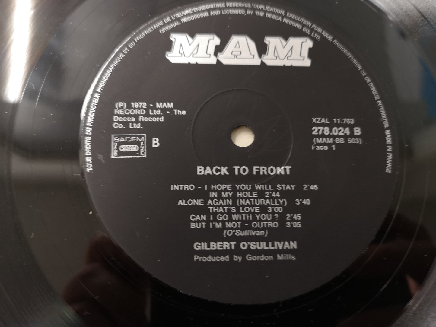 Gilbert O'Sullivan "Back to Front" Orig France 1972 VG++/VG++ (w/ Poster)