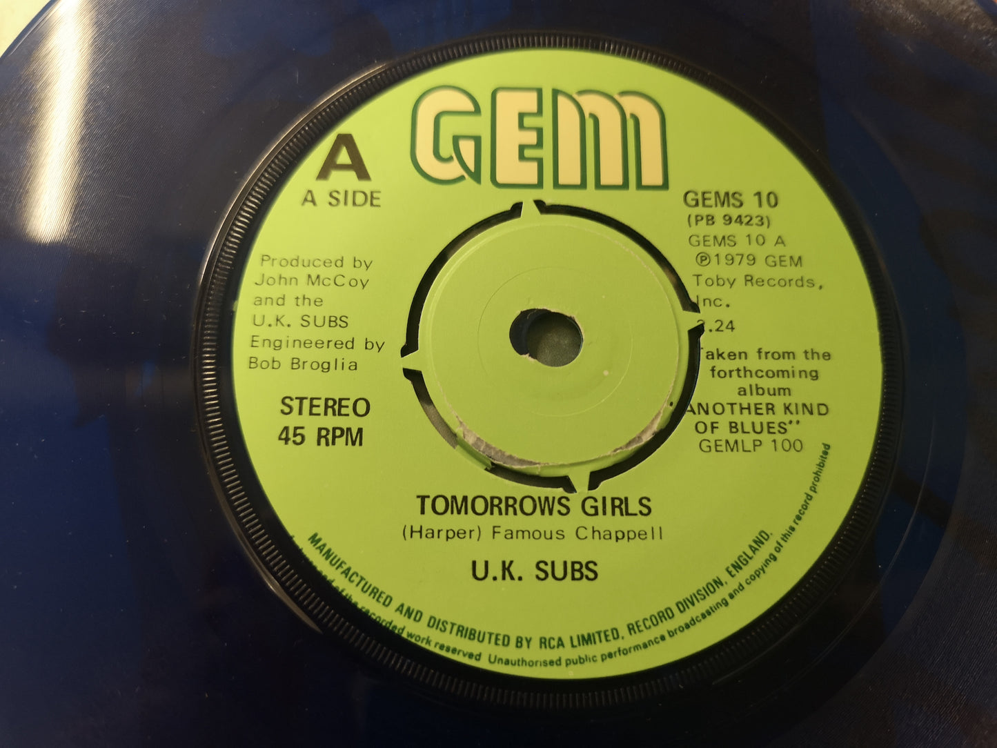 UK Subs "Tomorrow's Girls" Orig UK 1979 VG++/EX (7" Single - Blue Vinyl)