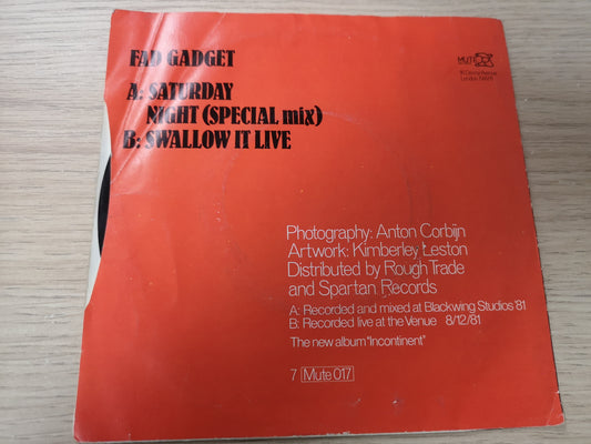 Fad Gadget "Saturday Night Special" Orig UK 1982 VG/M- (7" Single)