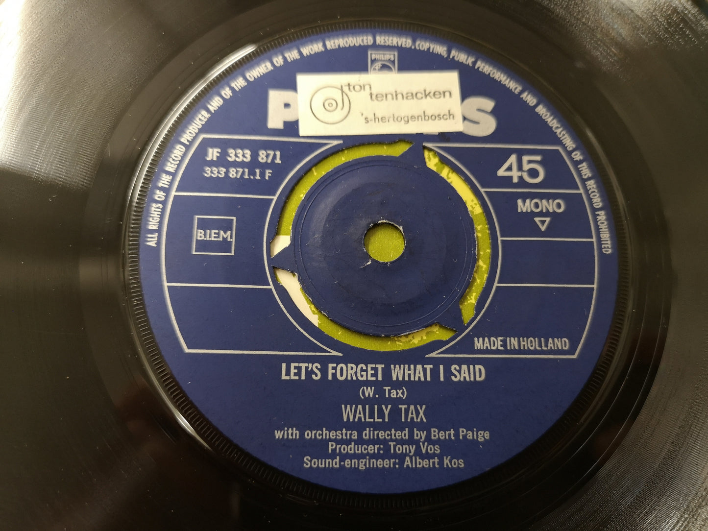 Wally Tax "Let's Forget What I Said" Orig Holland 1967 VG++/VG++ (7" Single)