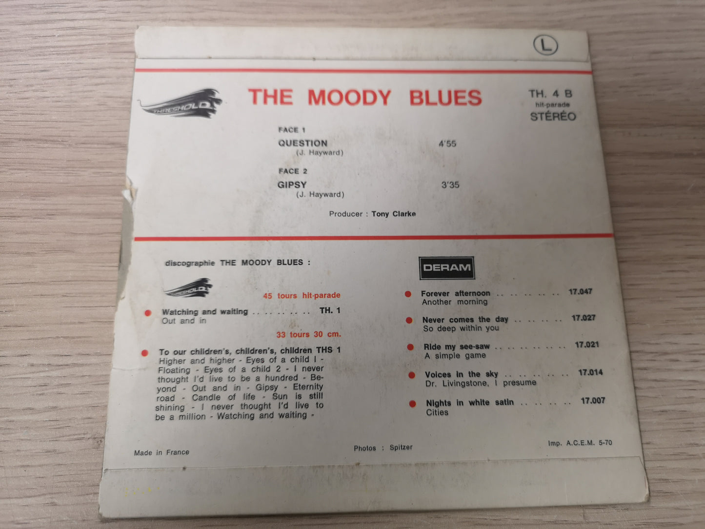 Moody Blues "Question" Orig France 1970 VG++/VG+ (7" Single)