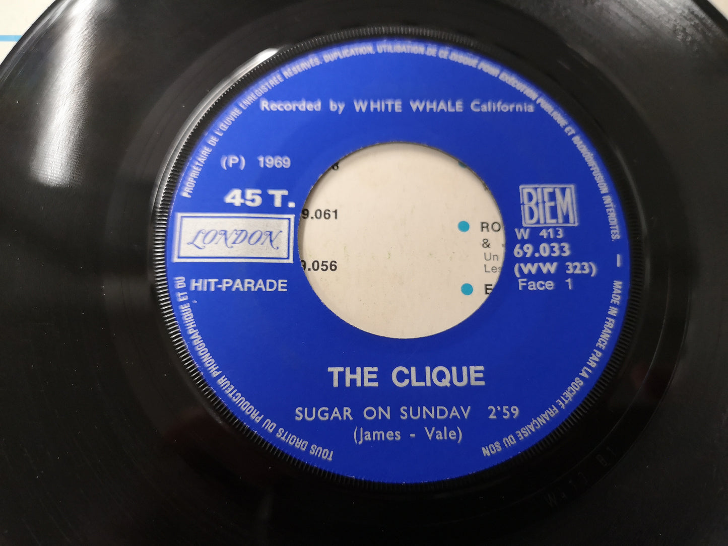 Clique "Sugar on Sunday" Orig France 1969 VG/VG++ (7" Single)